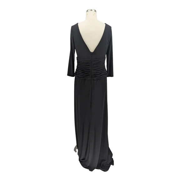01021 Tadashi Shoji Ruched Jersey Knit Maxi Dress Black size Small formal